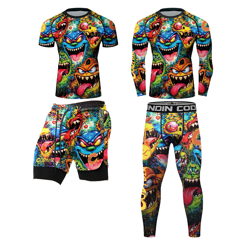 Rash Guard - 3D Renkli Canavar Desenli Erkek Kompresyon